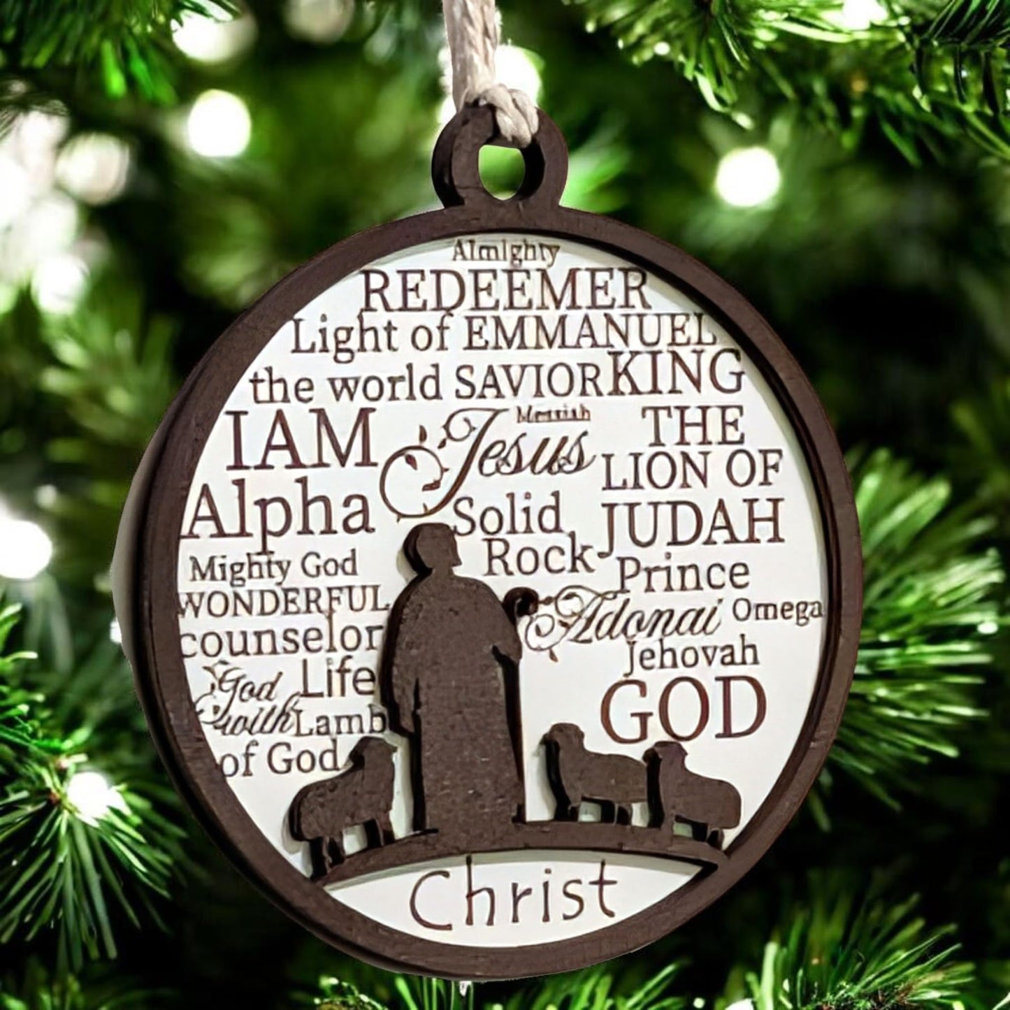 3" Shepherd and Sheep Wood Christmas Ornament
