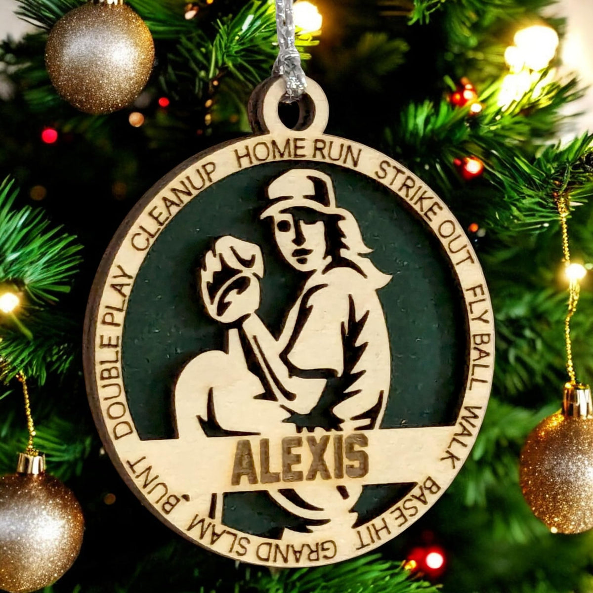 3" Custom Female Righty Pitcher Wood Ornament