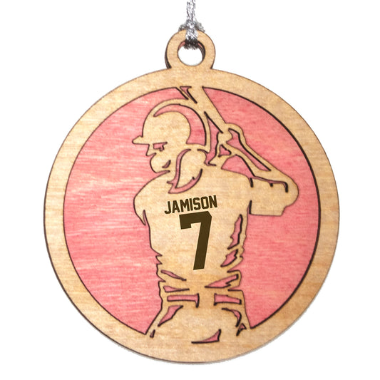 Handmade 3" Custom Name Female Baseball Player Ornament