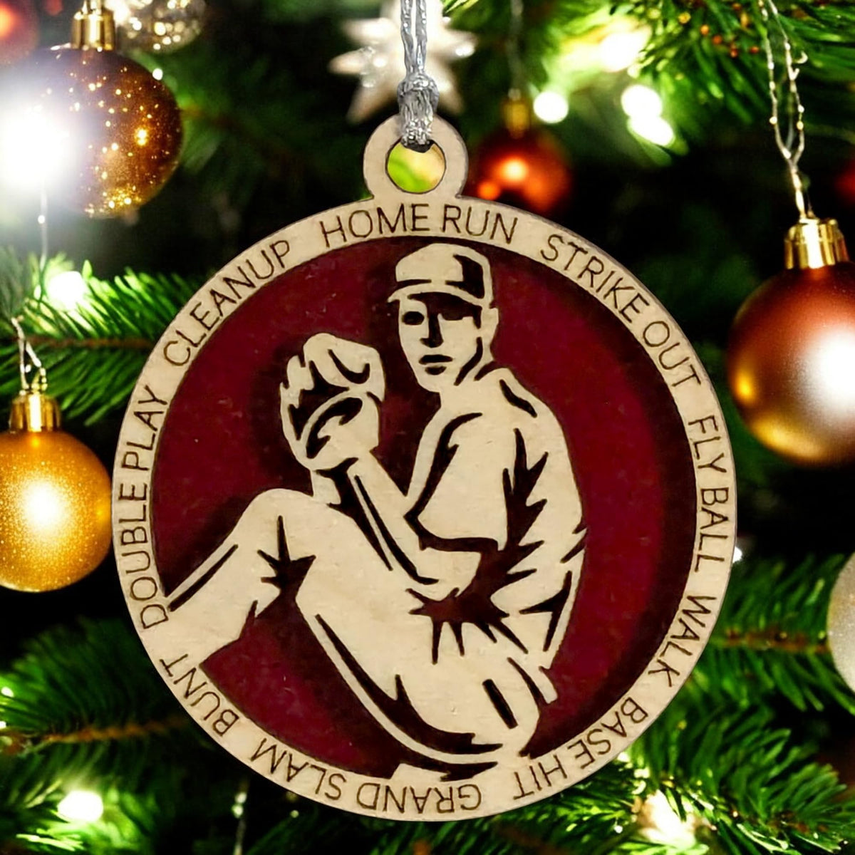3" Male Righty Baseball Pitcher Wood Ornament
