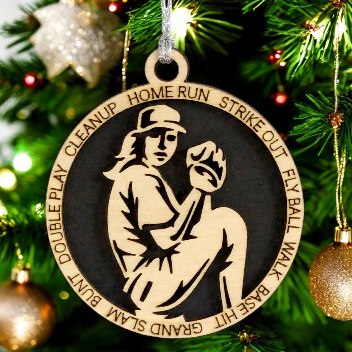 3" Female Lefty Baseball Pitcher Wood Ornament