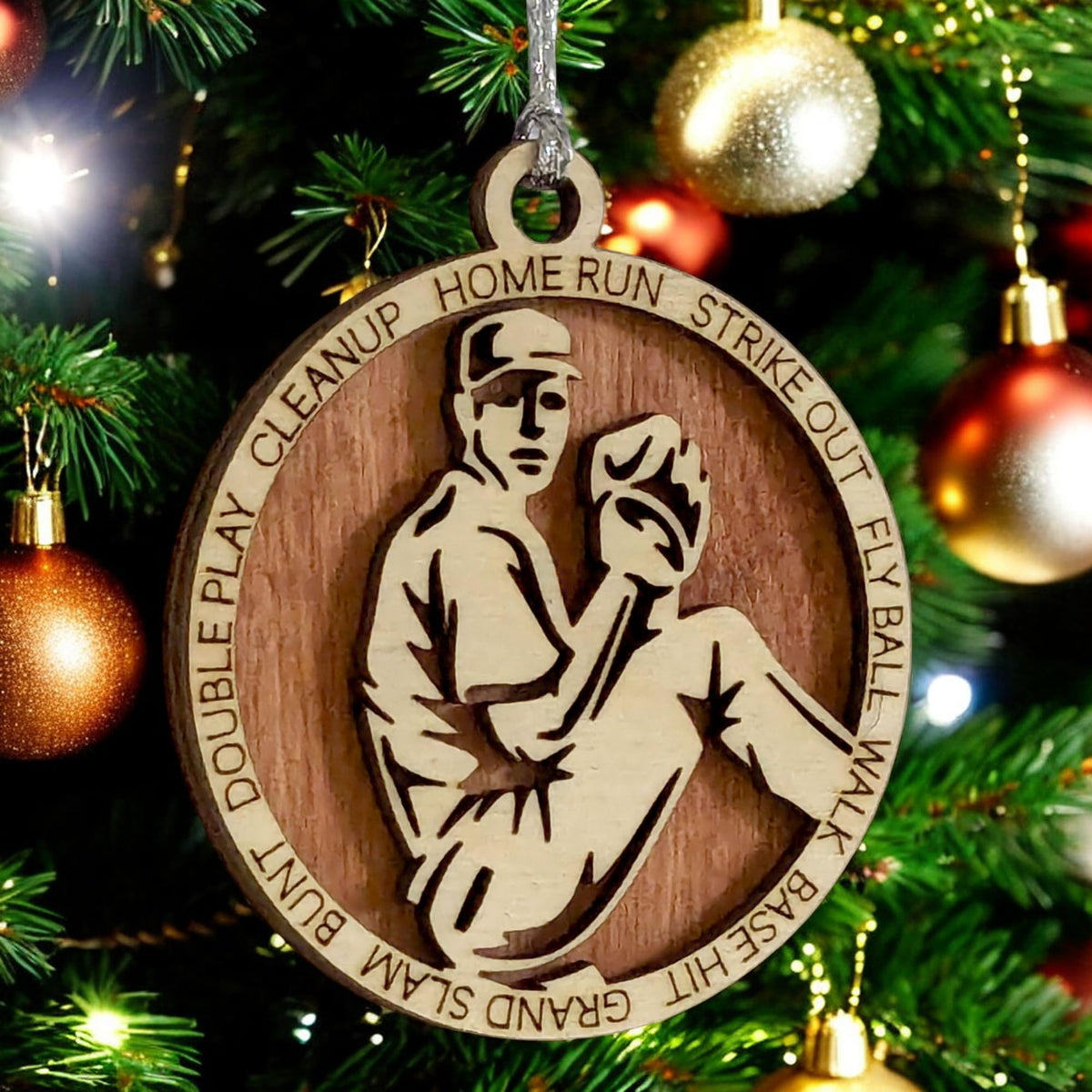 3" Male Lefty Baseball Pitcher Wood Ornament