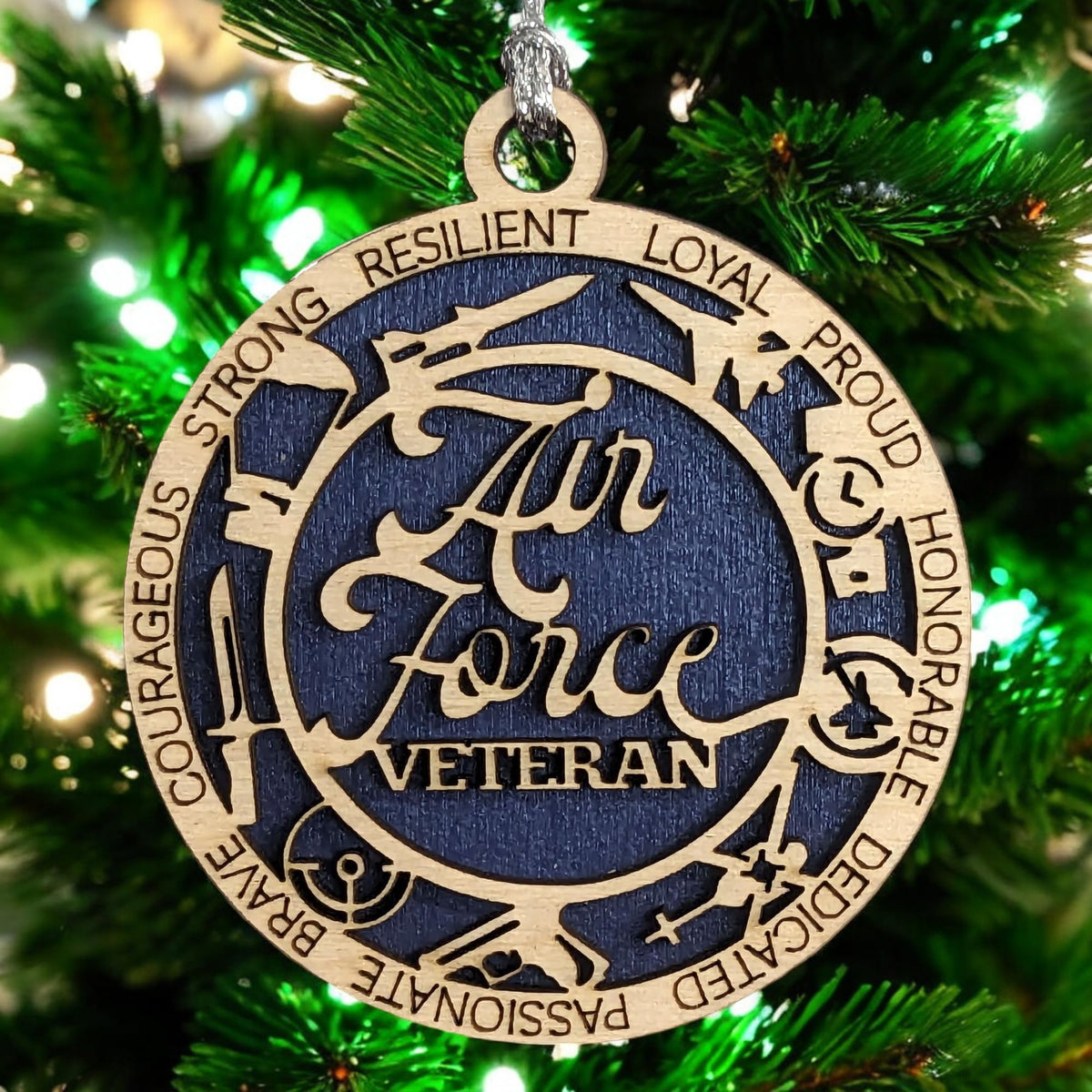 3" Air Force Veteran Script Ornament, Icons, Wood