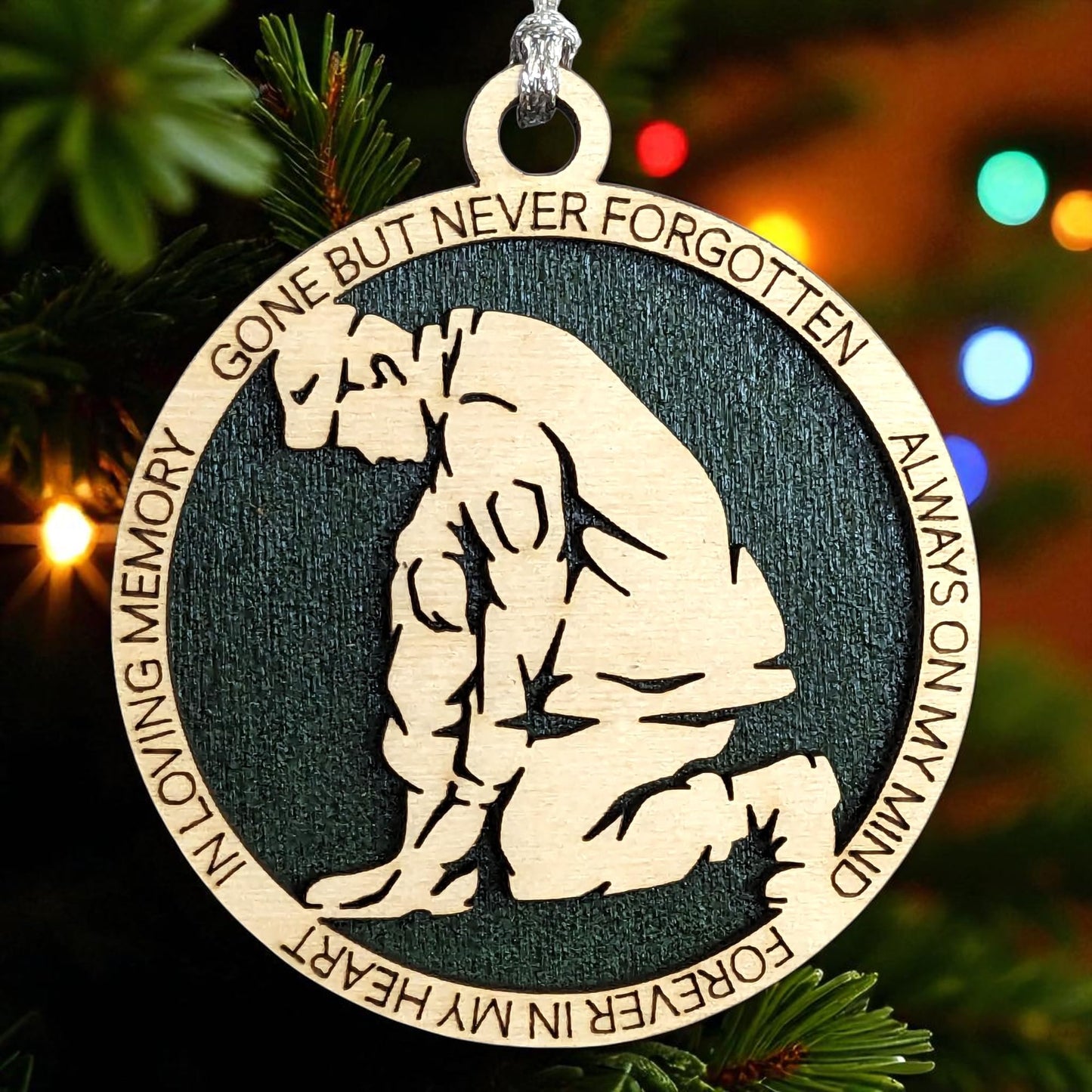3" Army Kneeling Soldier Memorial Wood Ornament