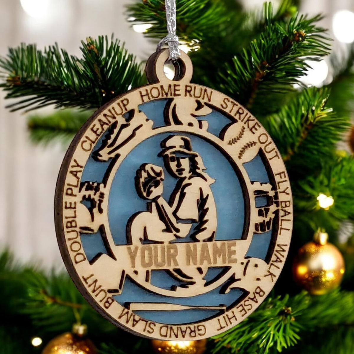 3" Custom Righty Pitcher Icons Wood Ornament