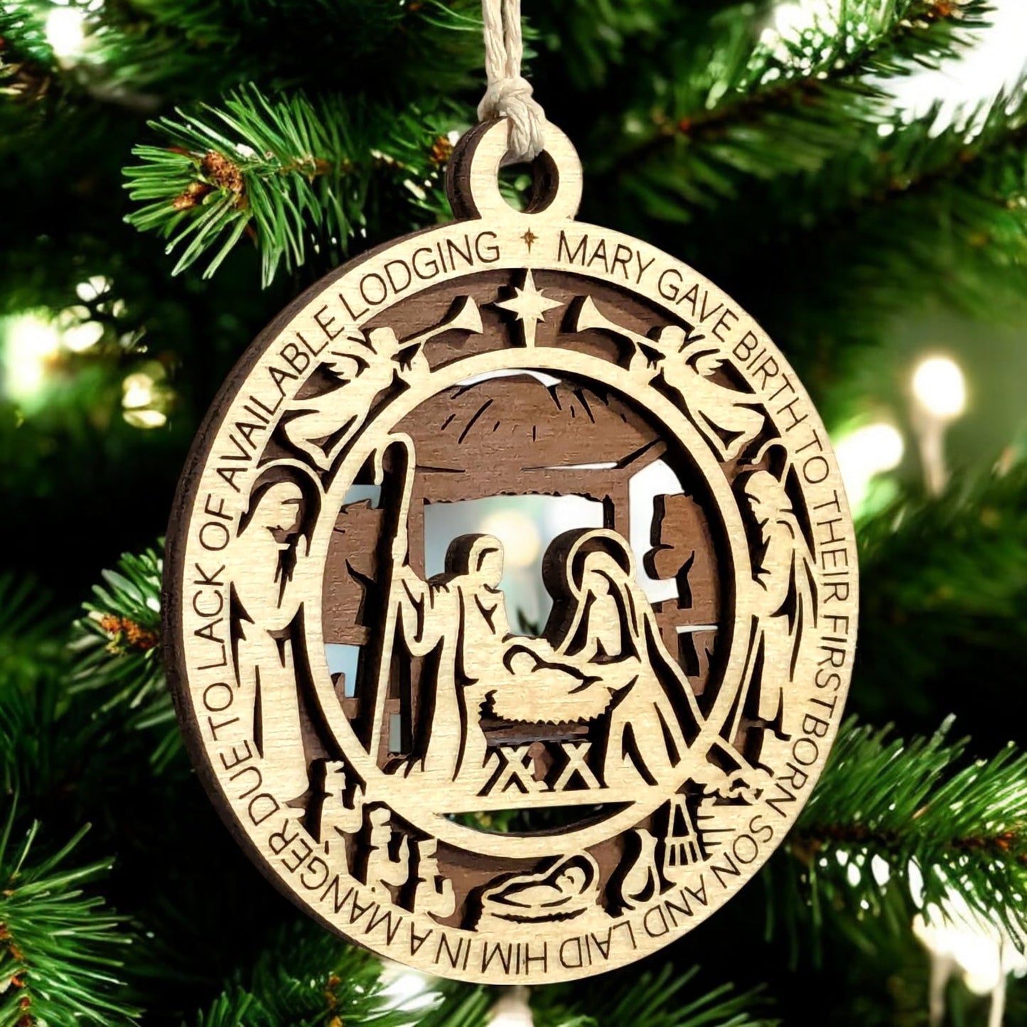 3.5" Nativity Manger Angel-Framed Ornament