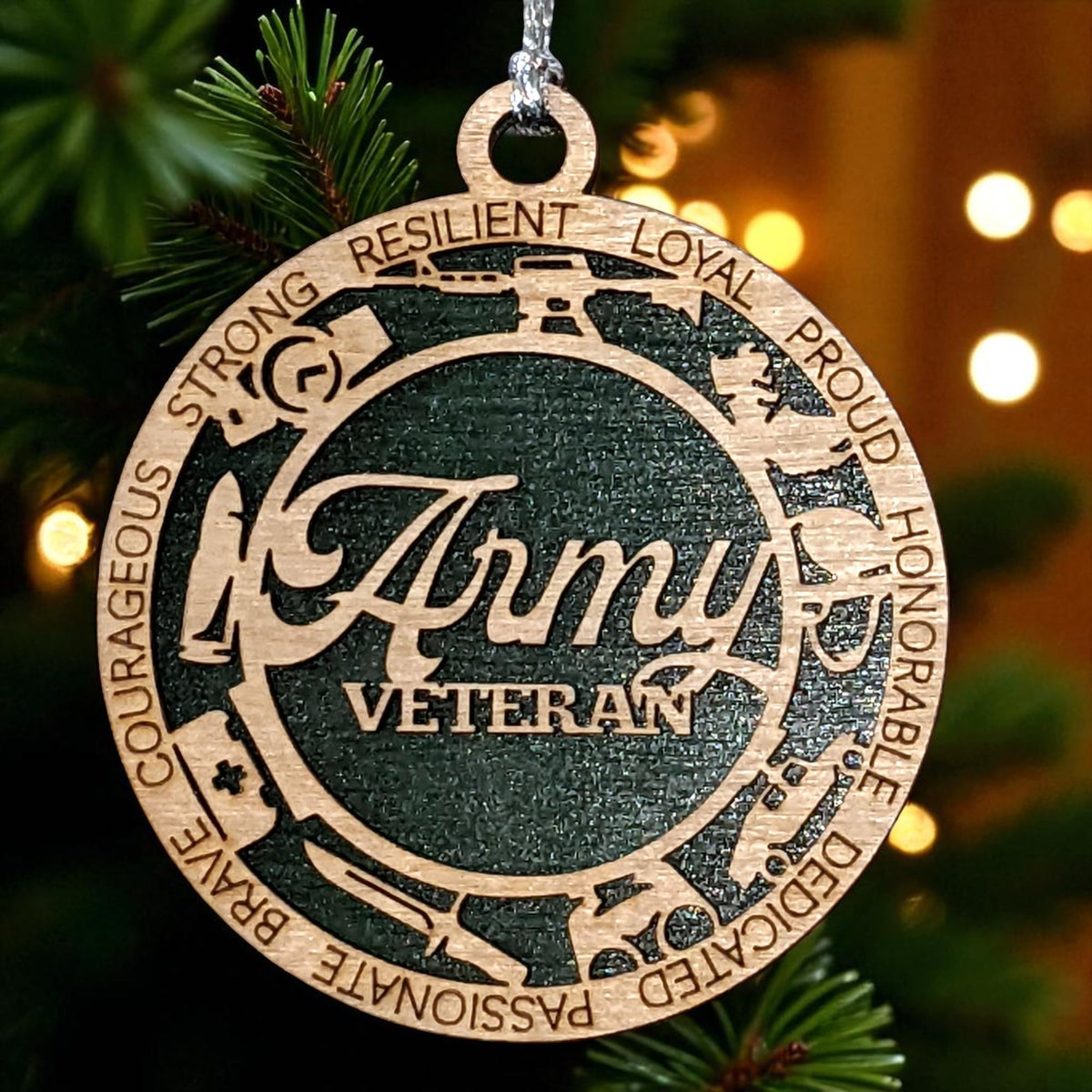3" Army Veteran Script Ornament, Icons, Wood