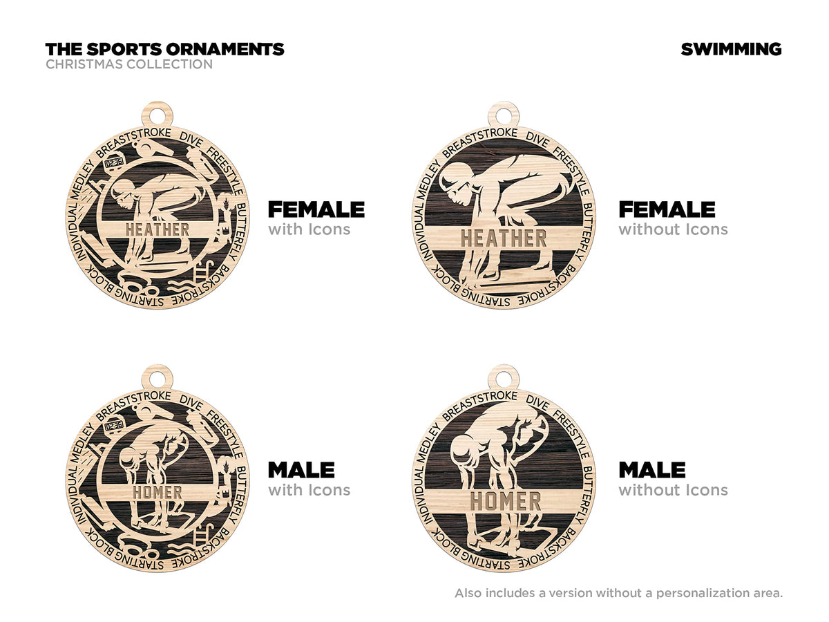 Handmade 3" Custom Female Swimmer Gear Ornament