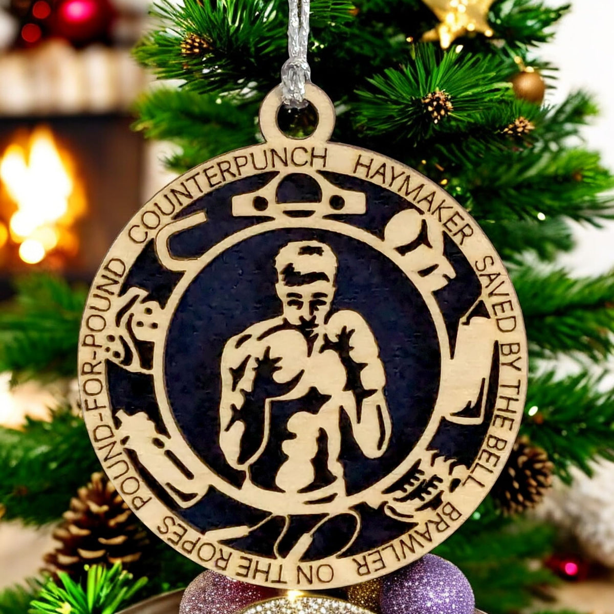 3" Male Boxer Icons Wood Ornament