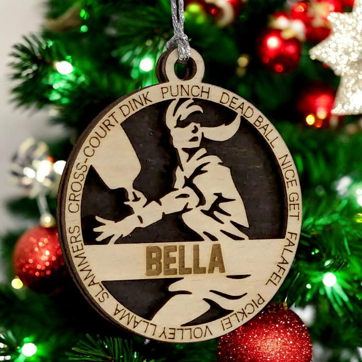 Personalized 3" Female Pickleball Christmas Ornament