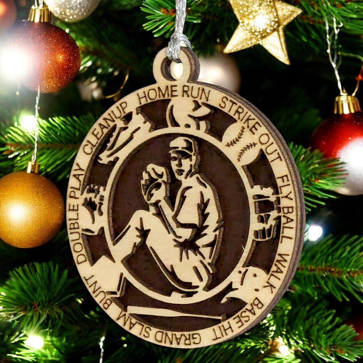3" Male Righty Pitcher Icons Wood Ornament