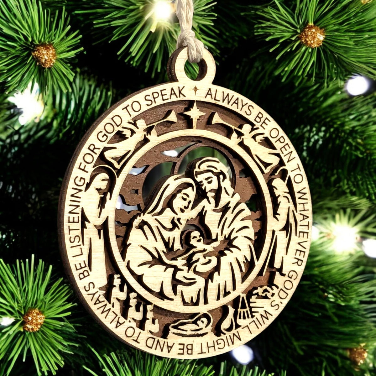 3.5" Holy Family Angel-Framed Ornament