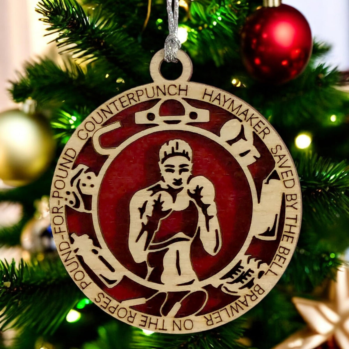 3" Female Boxer Icons Wood Ornament