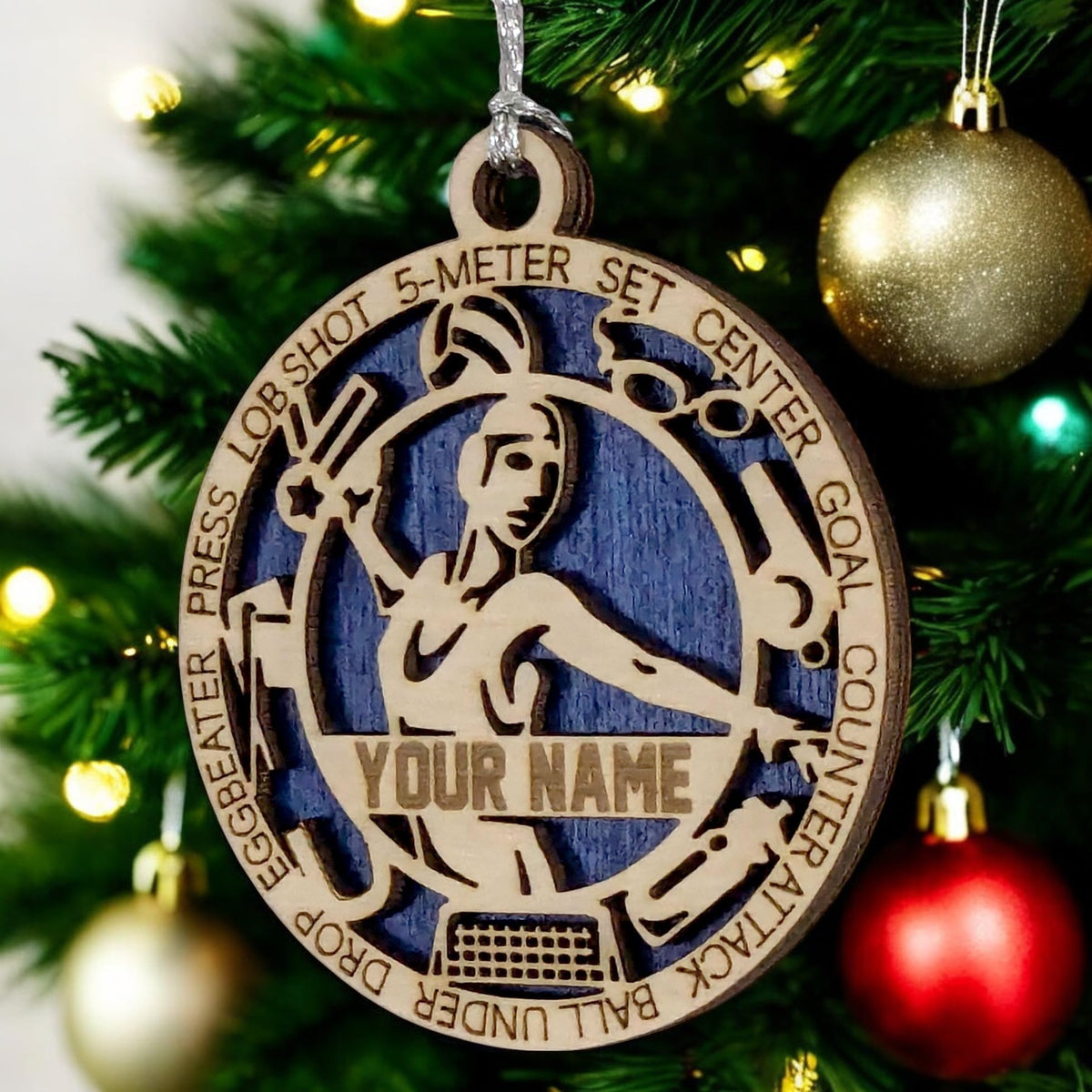 Handmade 3" Custom Female Water Polo Gear Ornament