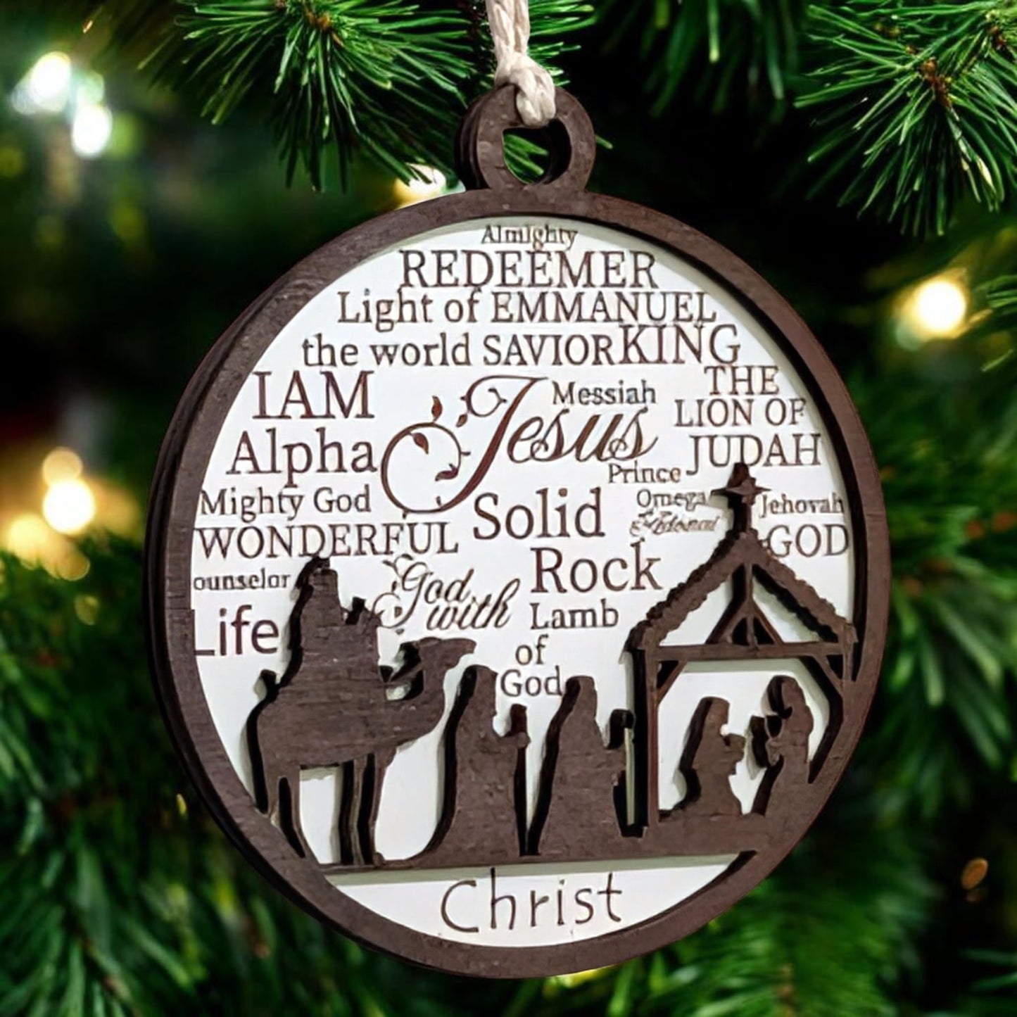 3" Wise Men at the Manger Wood Christmas Ornament
