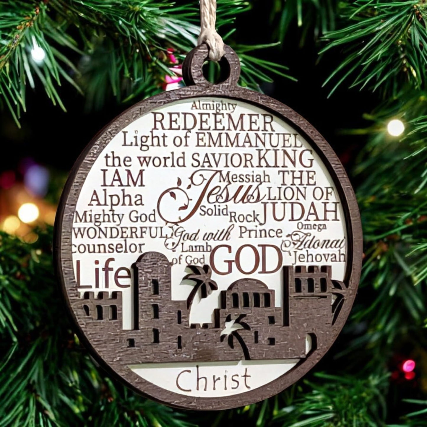 3" Names of Jesus Bethlehem Skyline Wood Ornament