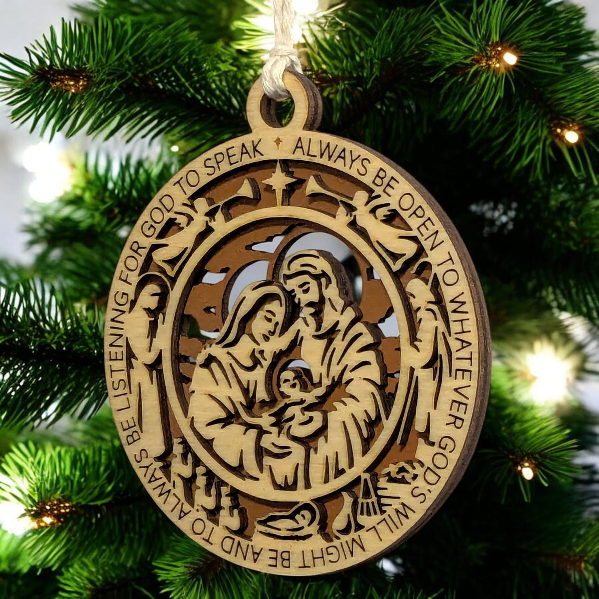 3.5" Holy Family Angel-Framed Ornament