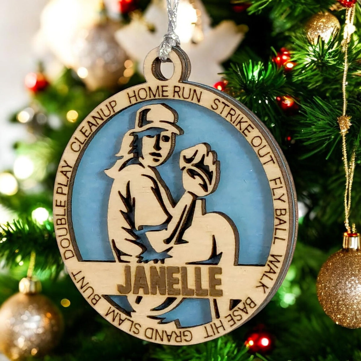 3" Personalized Female Pitcher Wood Ornament