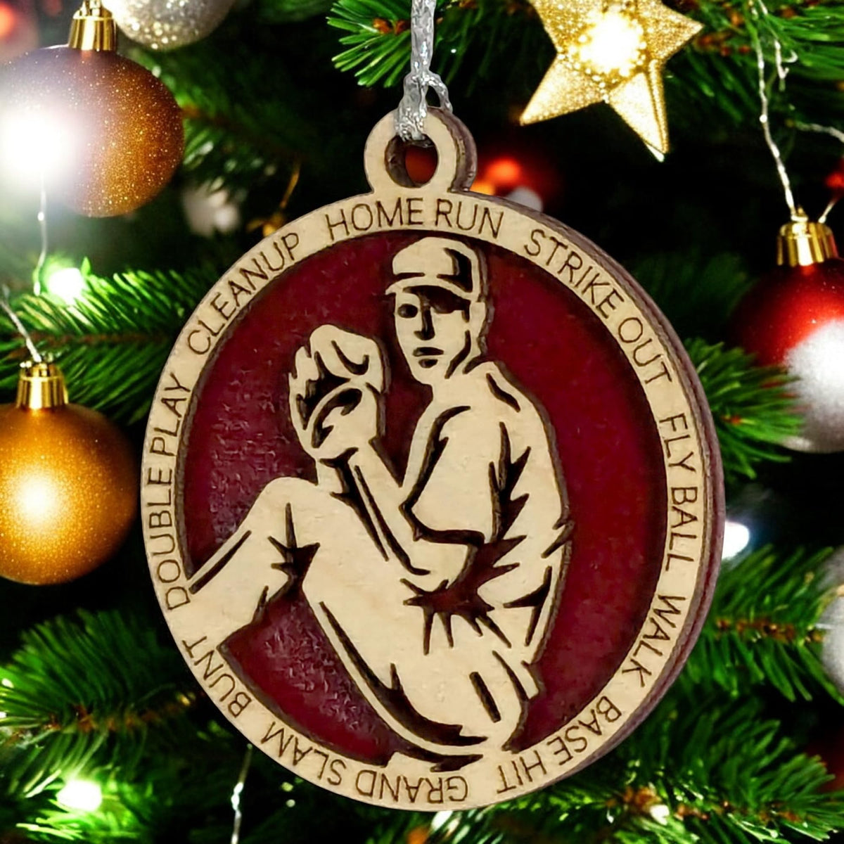 3" Male Righty Baseball Pitcher Wood Ornament