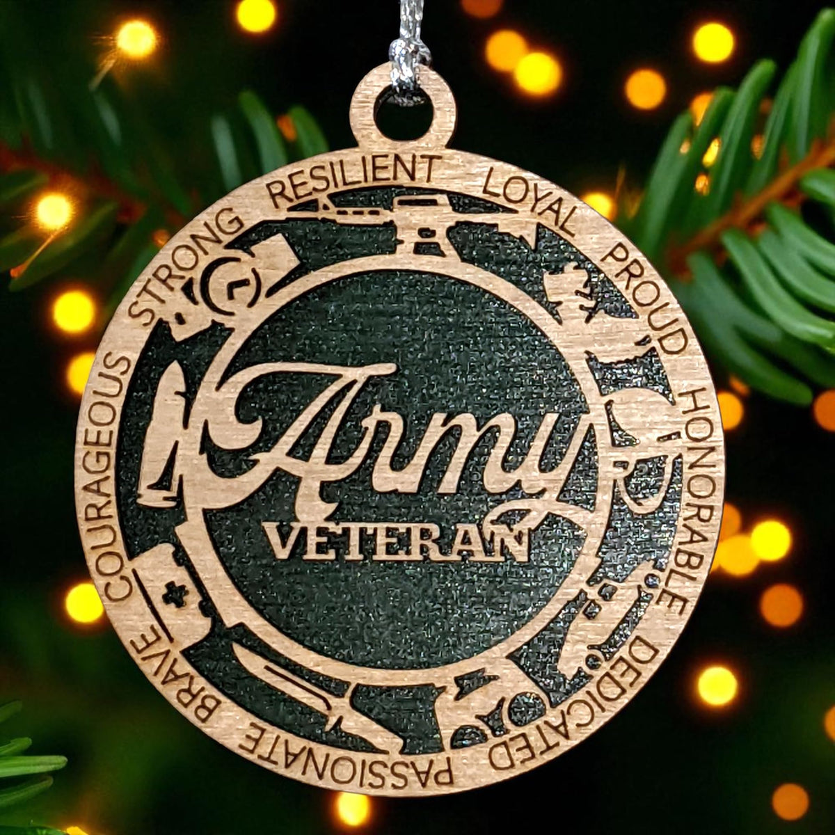 3" Army Veteran Script Ornament, Icons, Wood
