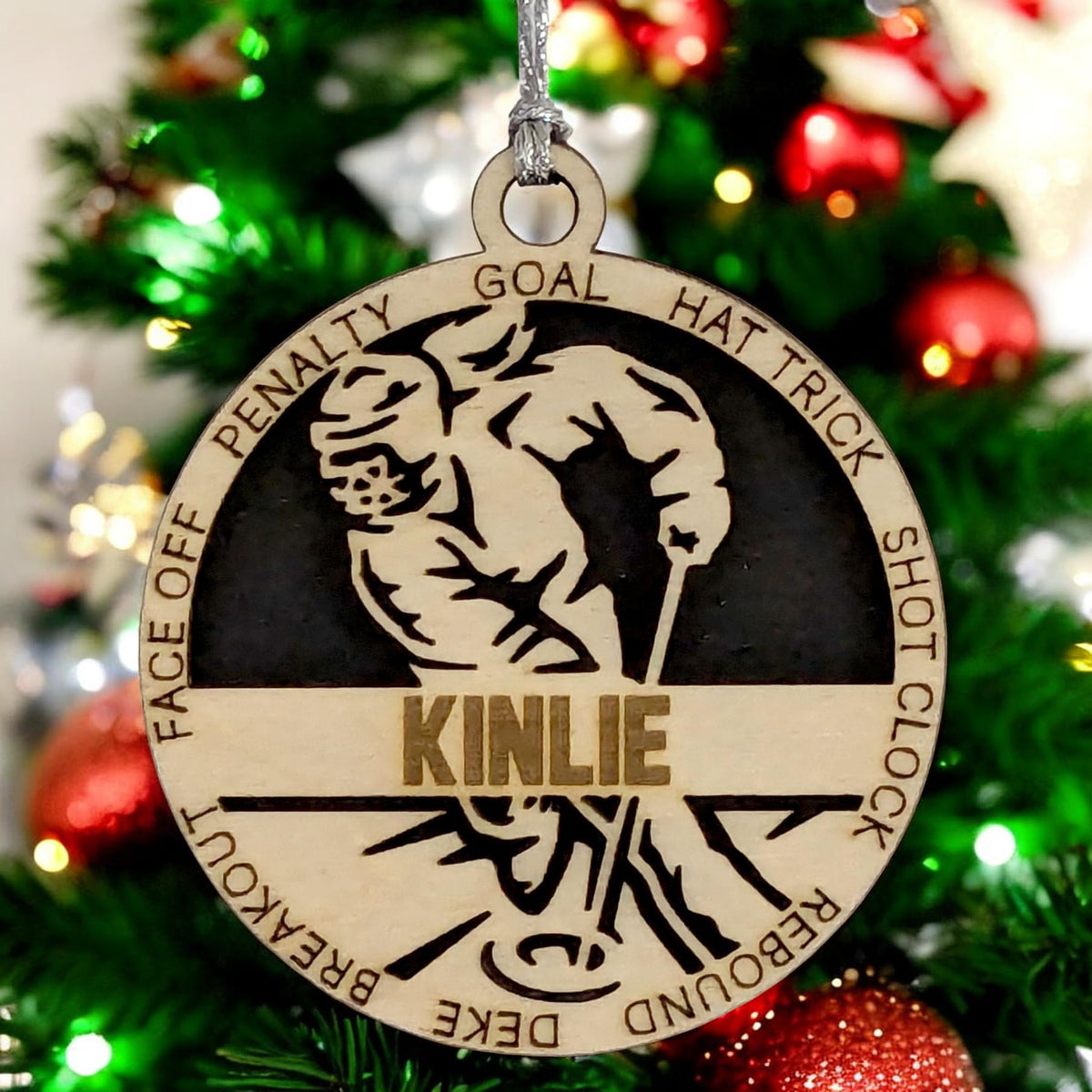 Personalized 3" Female Ringette Christmas Ornament