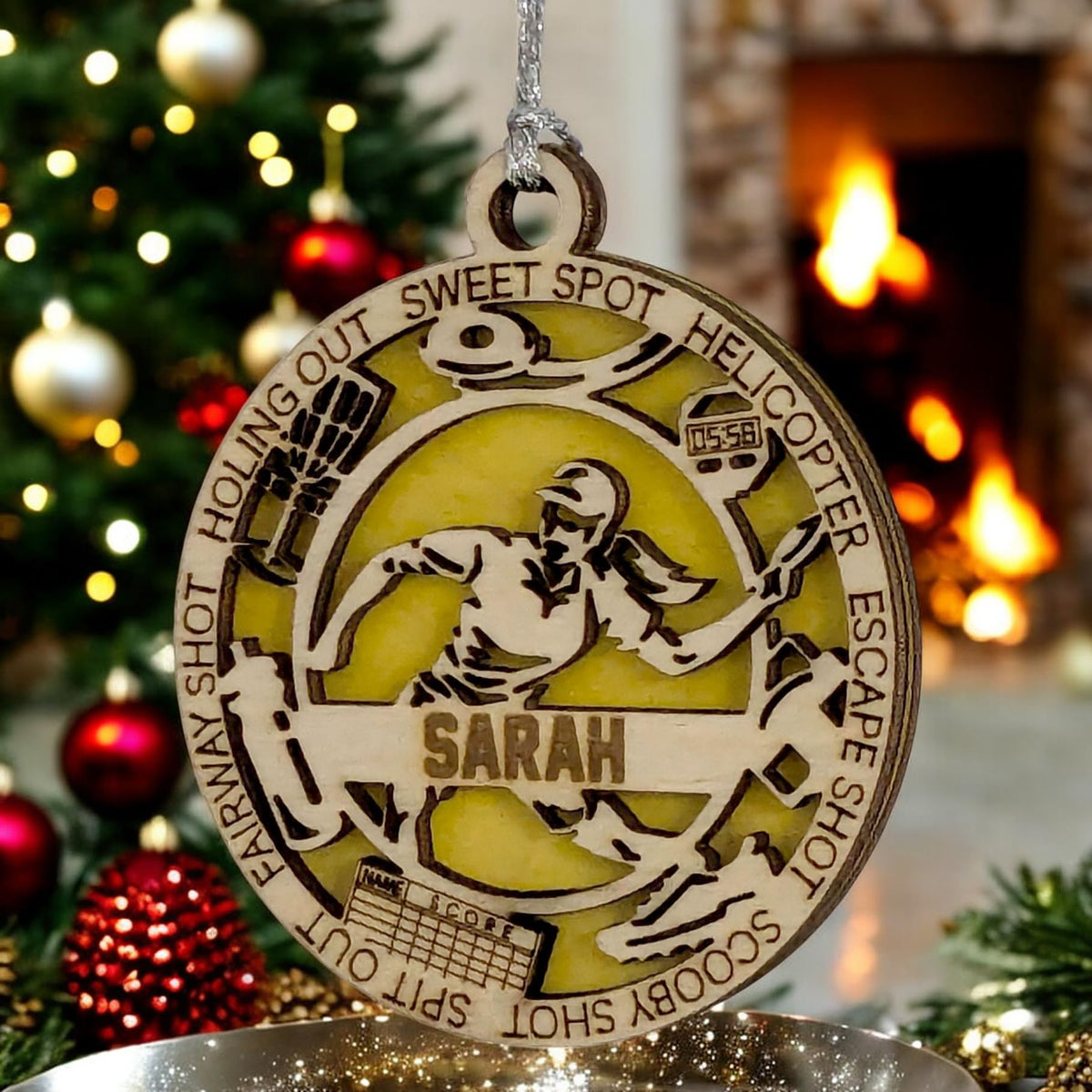Personalized 3" Female Disc Golf Ornament, Lefty, Icons