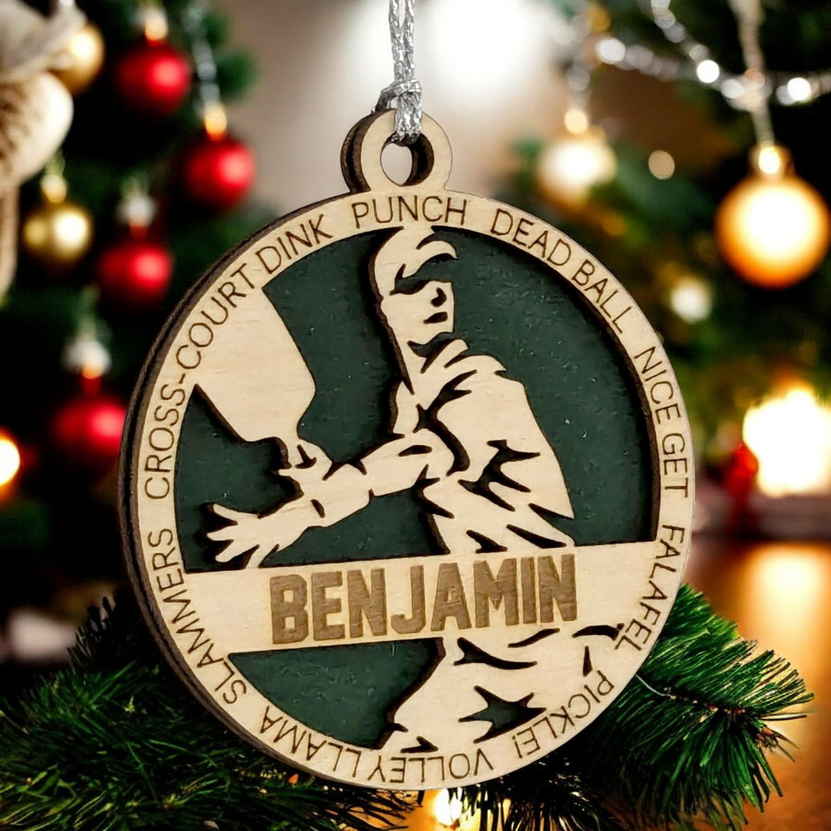 Personalized 3" Male Pickleball Christmas Ornament