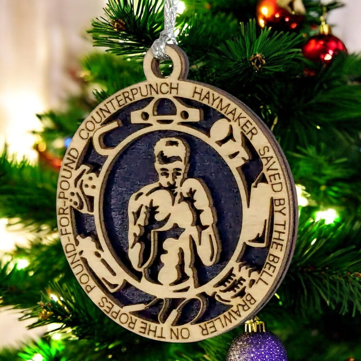 3" Male Boxer Icons Wood Ornament