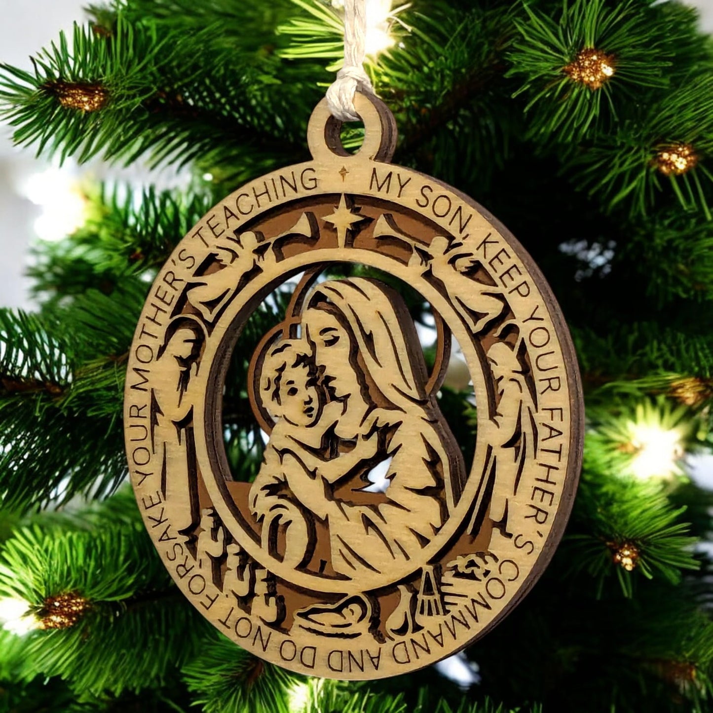 3.5" Madonna Child Angel-Framed Ornament