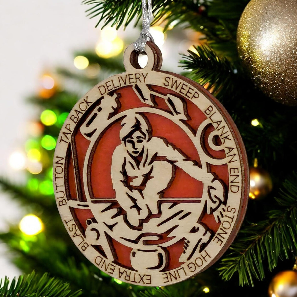3" Female Curling Ornament, Icon Border