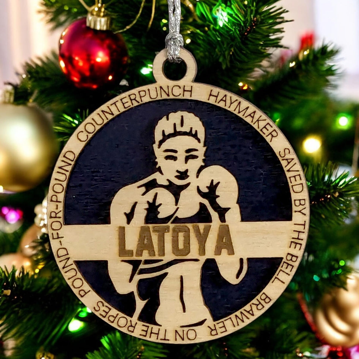 3" Custom Female Boxer Wood Ornament