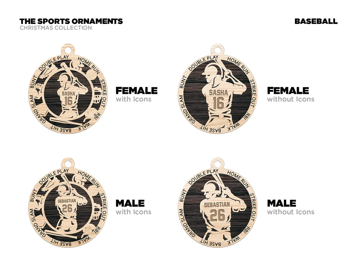 Handmade 3" Custom Name Male Baseball Player Ornament
