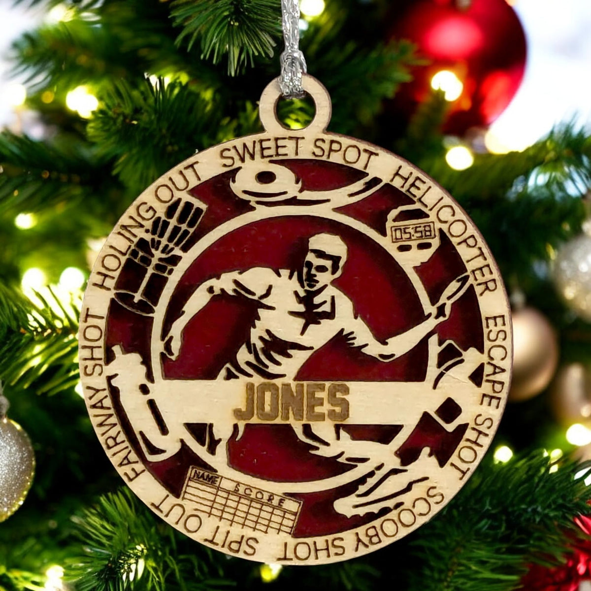 Custom 3" Male Left-Handed Disc Golf Ornament, Wood, Icons