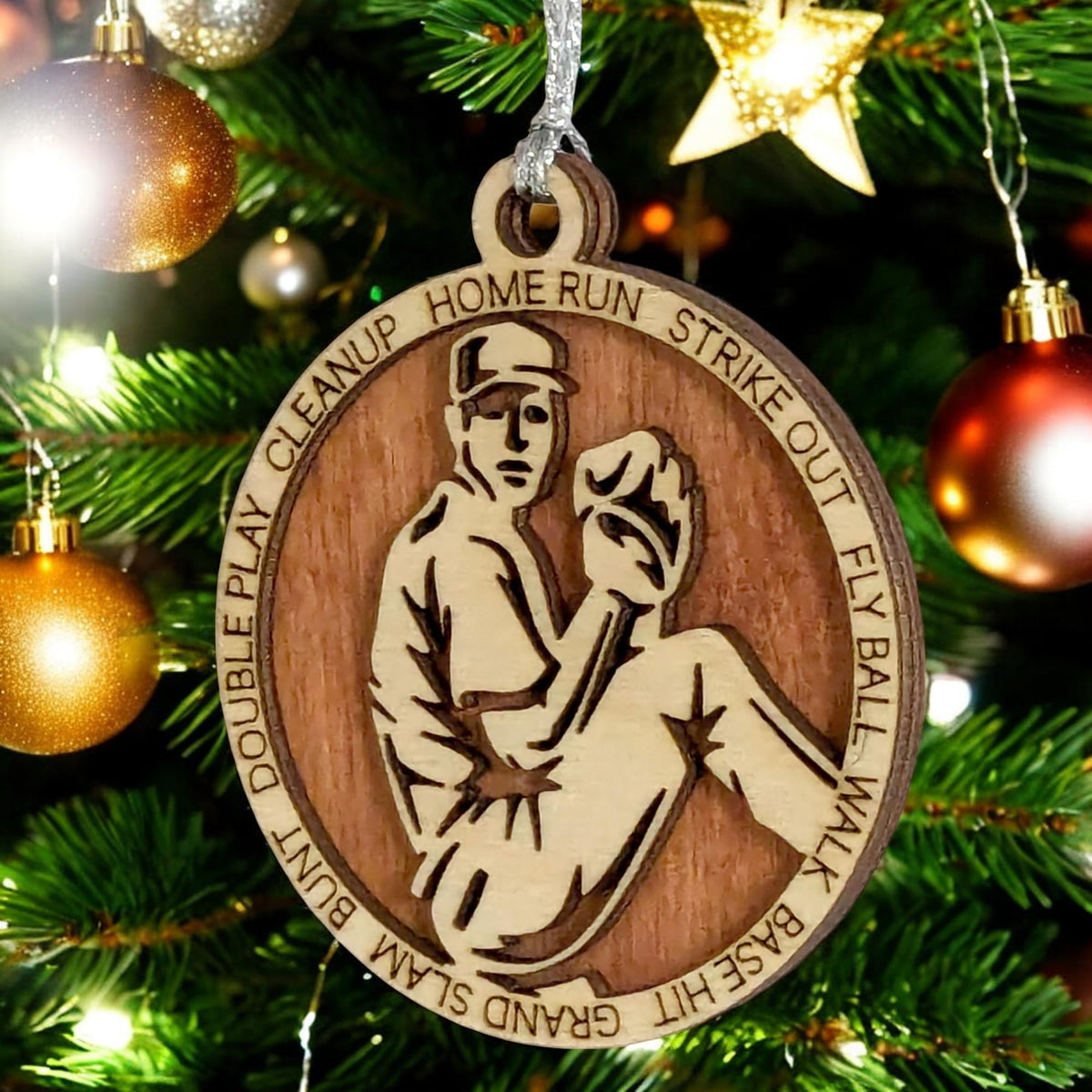 3" Male Lefty Baseball Pitcher Wood Ornament