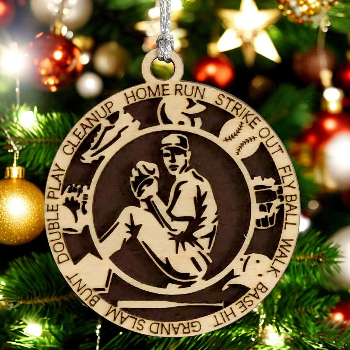 3" Male Righty Pitcher Icons Wood Ornament