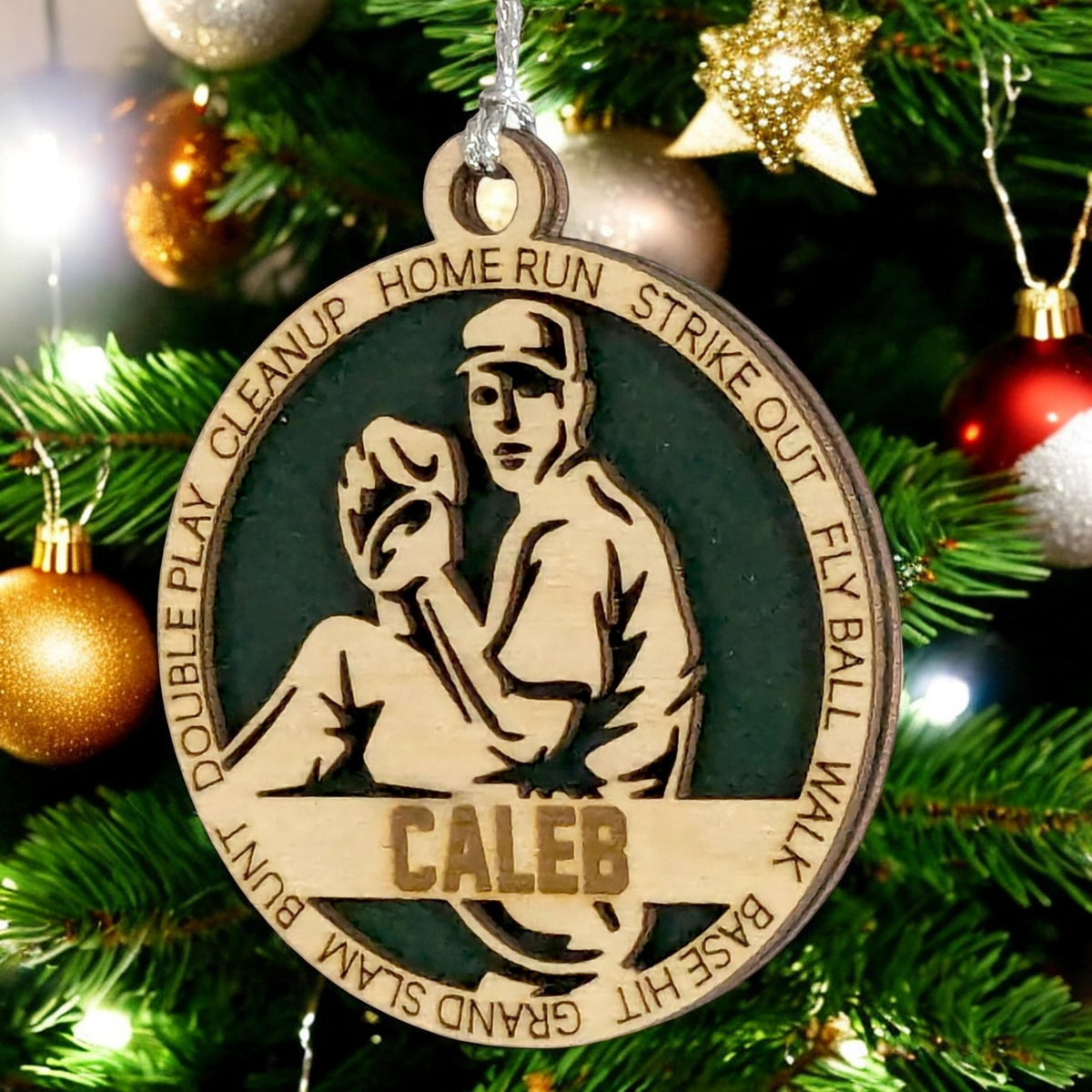 3" Custom Male Righty Pitcher Wood Ornament
