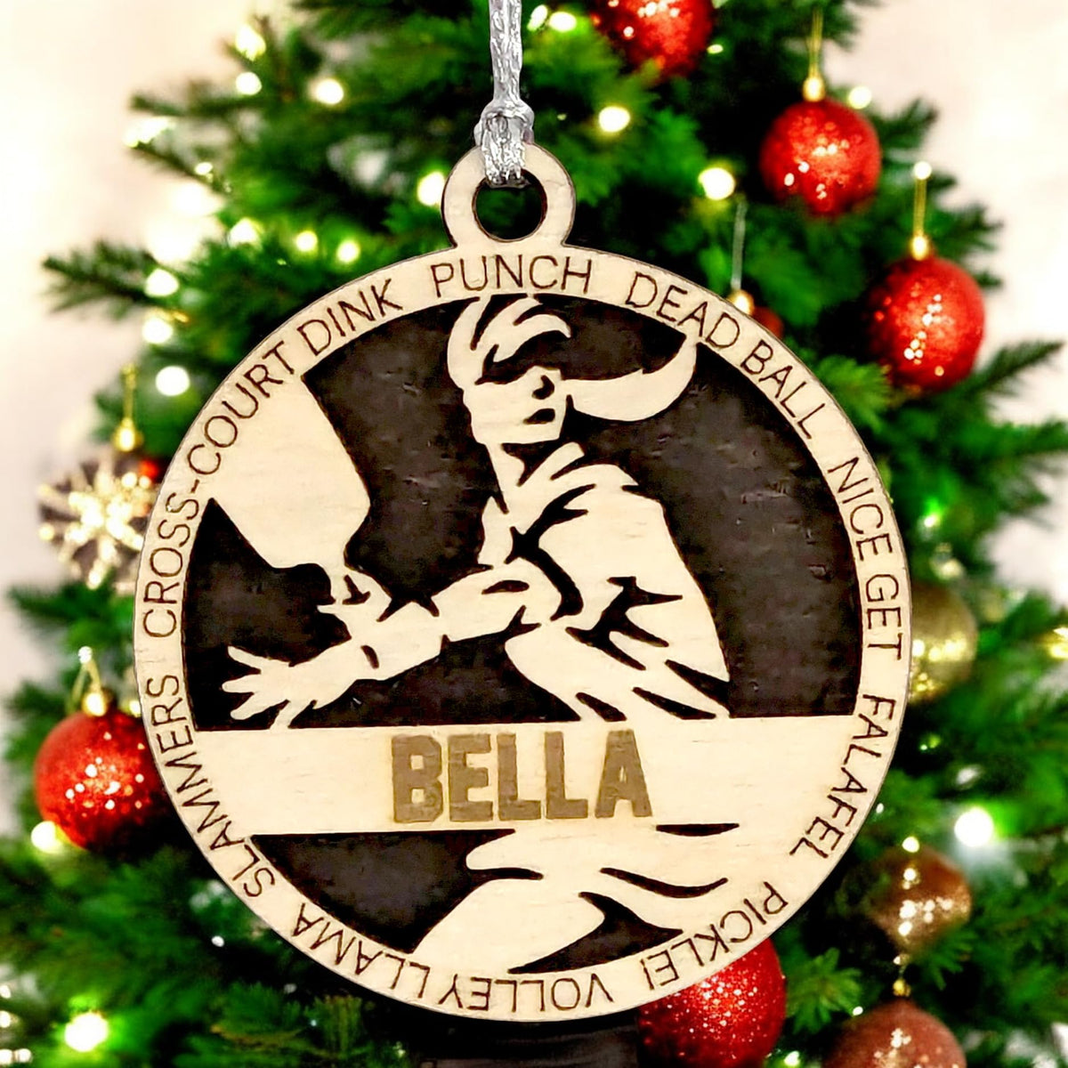 Personalized 3" Female Pickleball Christmas Ornament