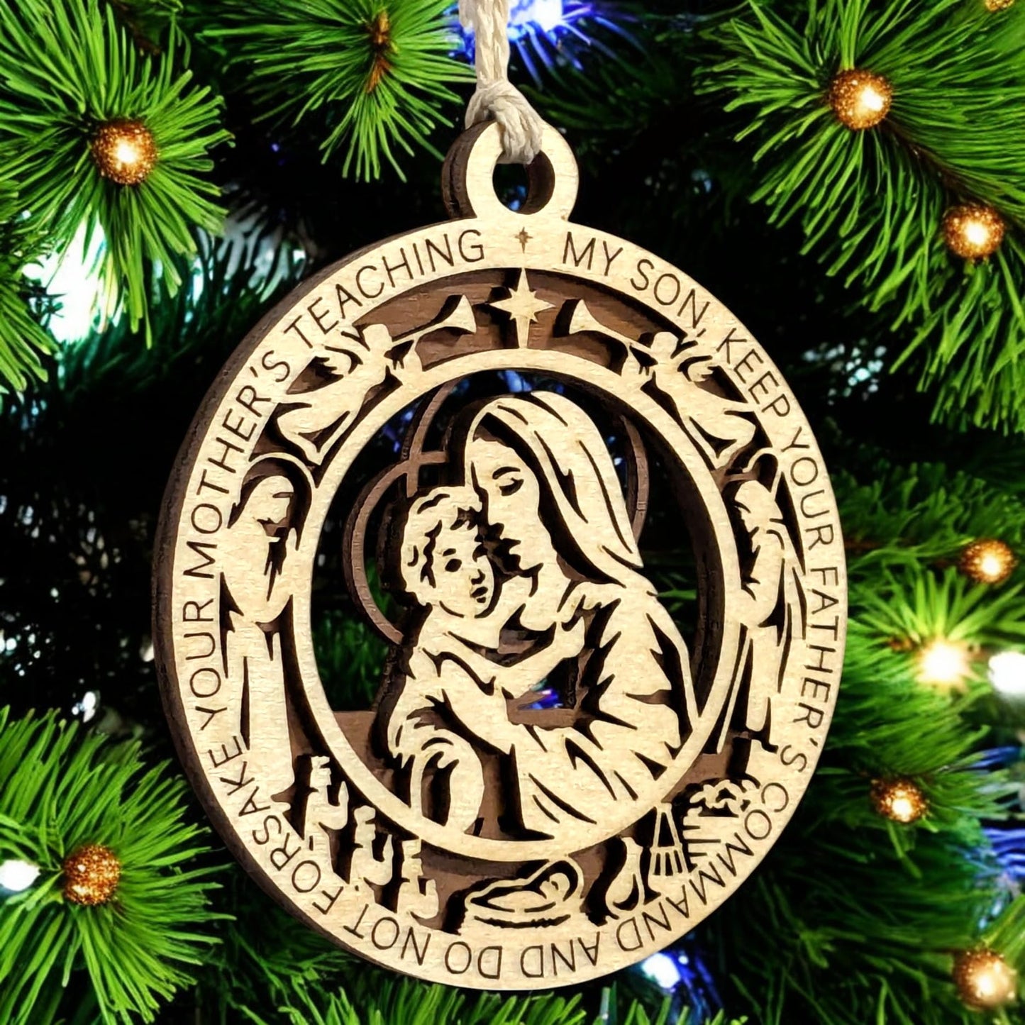 3.5" Madonna Child Angel-Framed Ornament