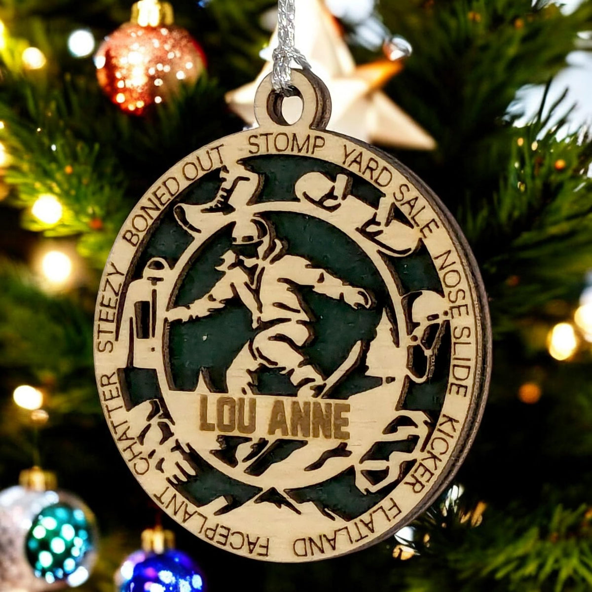 Handmade 3" Custom Female Snowboarder Gear Ornament