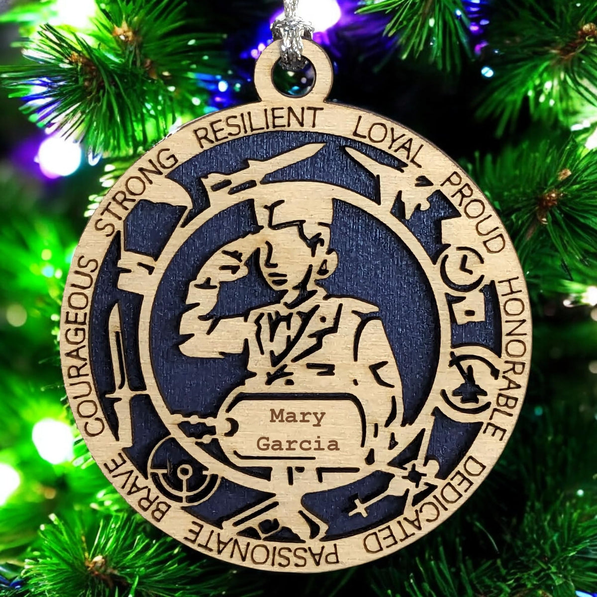 3" Female Airman Formal Icons Dog Tag Ornament - Wood