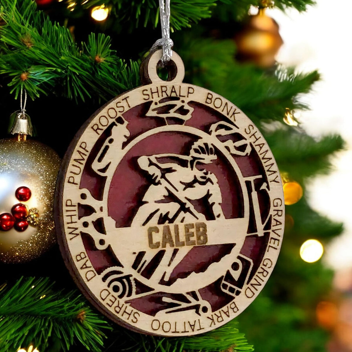 Personalized 3" Mountain Biker Icon Christmas Ornament