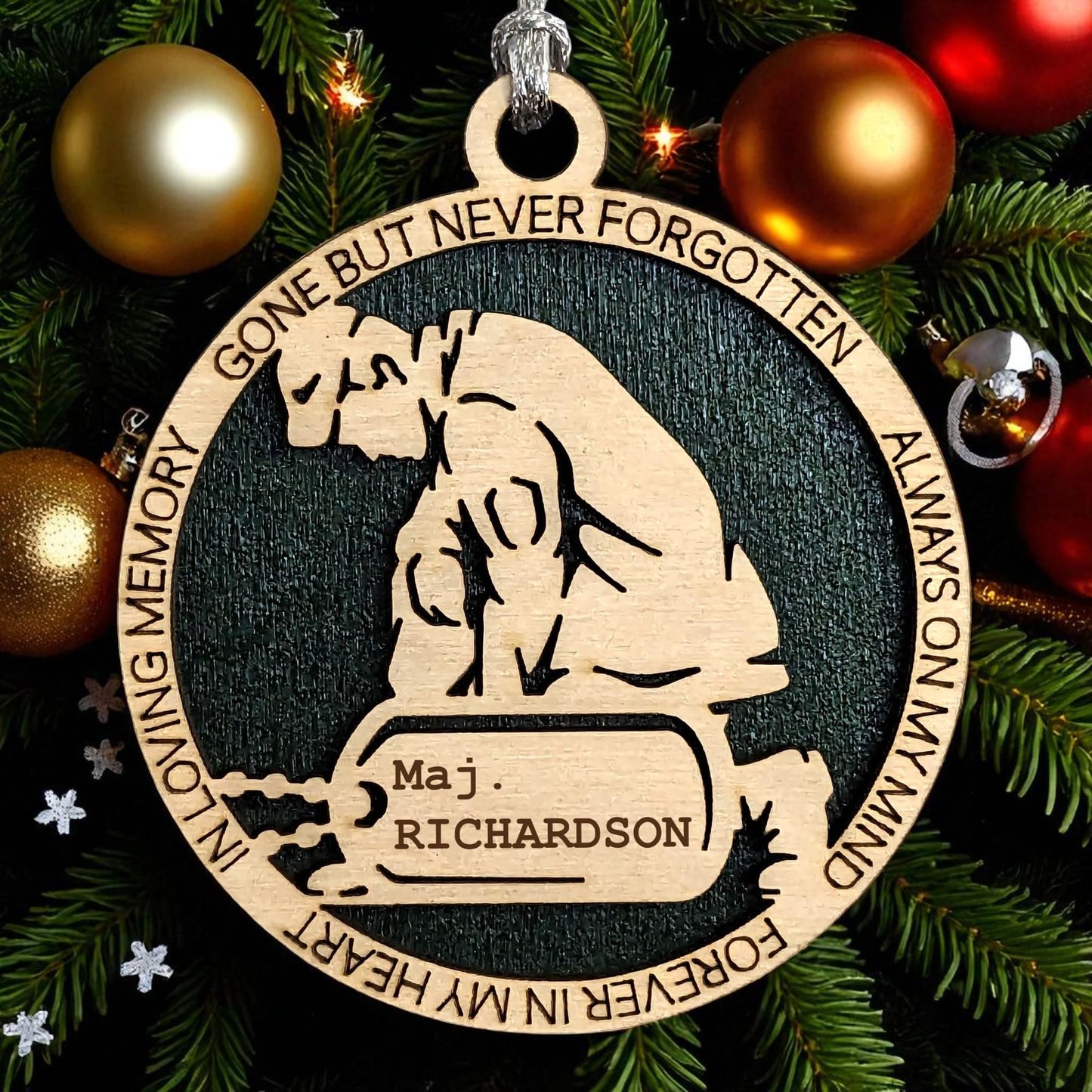 3" Army Kneeling Soldier Ornament, Custom Tag