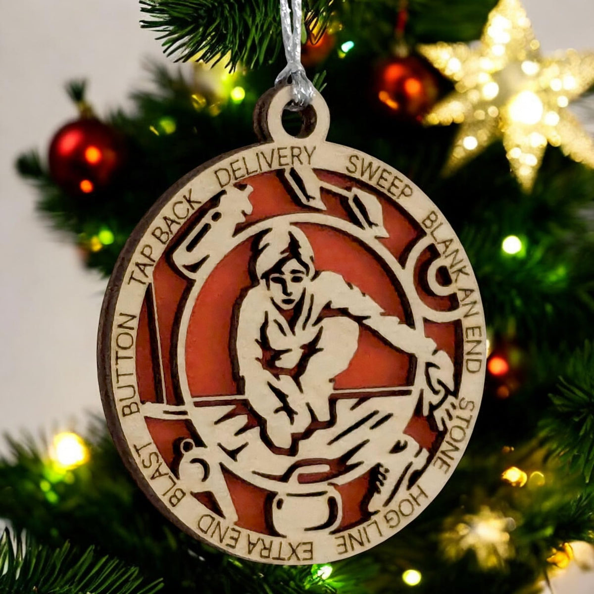 3" Female Curling Ornament, Icon Border