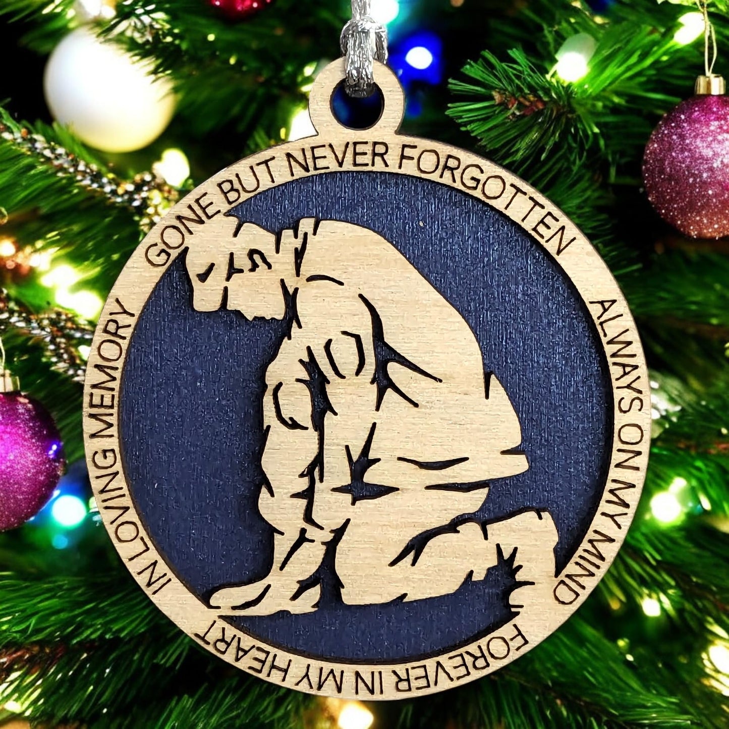 3" Kneeling Soldier Memorial Wood Ornament