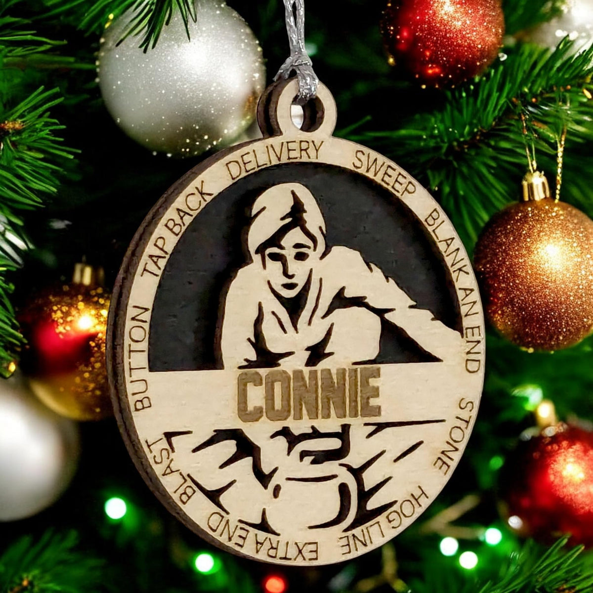 Personalized 3" Female Curling Ornament / Car Charm