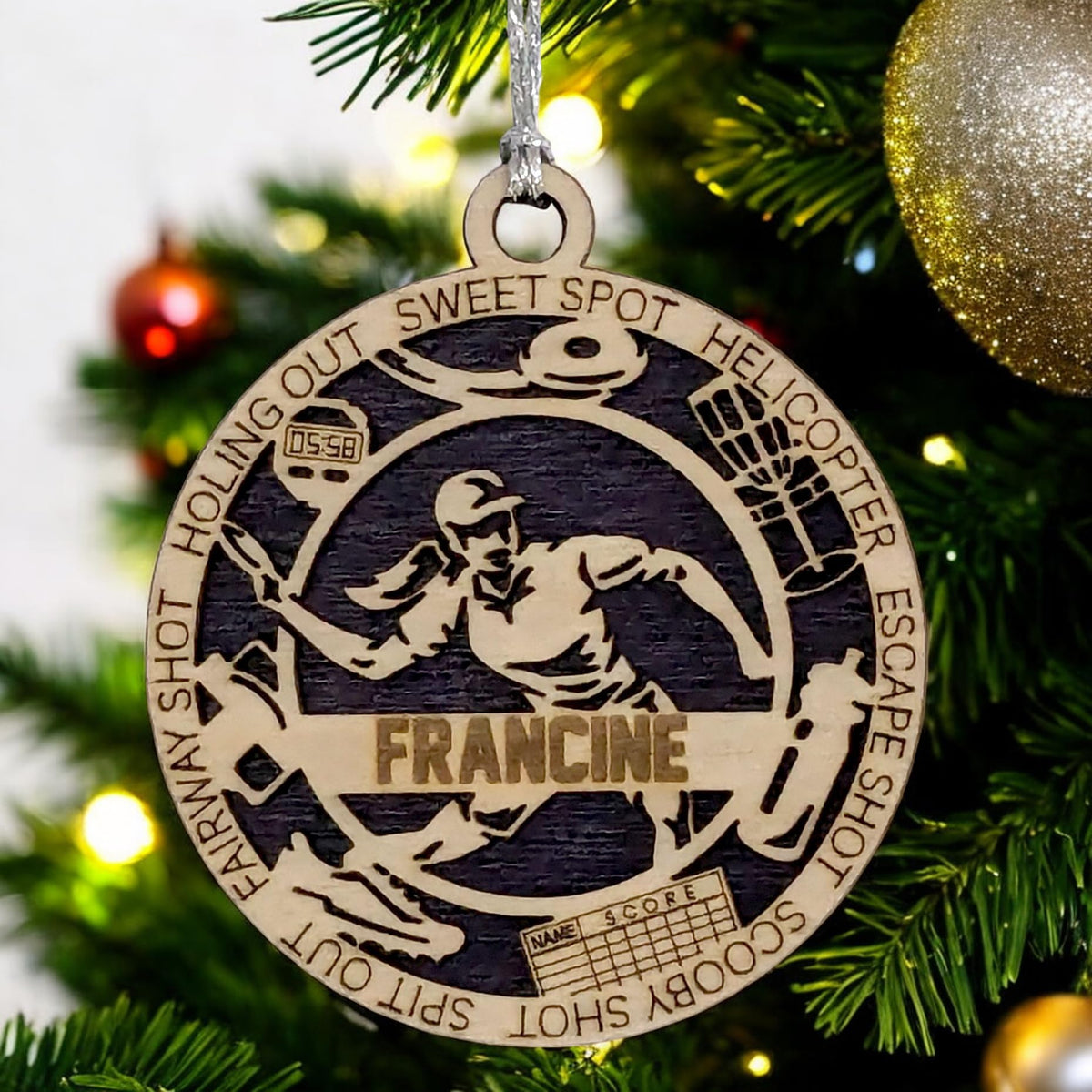 Custom 3" Female Right-Handed Disc Golf Ornament, Icons