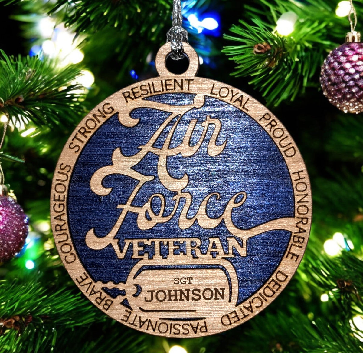 3" Air Force Veteran Ornament, Custom Dog Tag