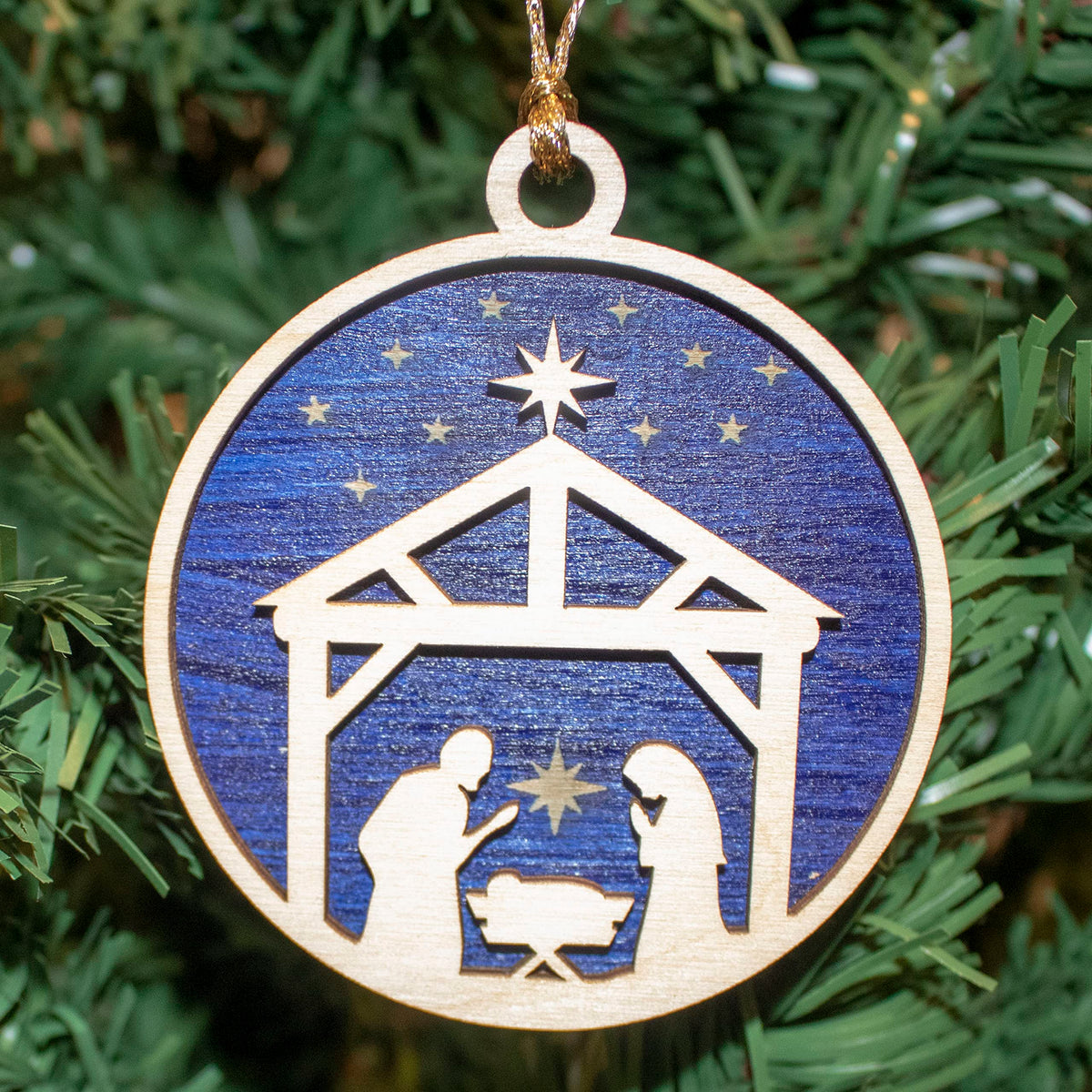 3" Starry Nativity Wood Ornament / Car Charm