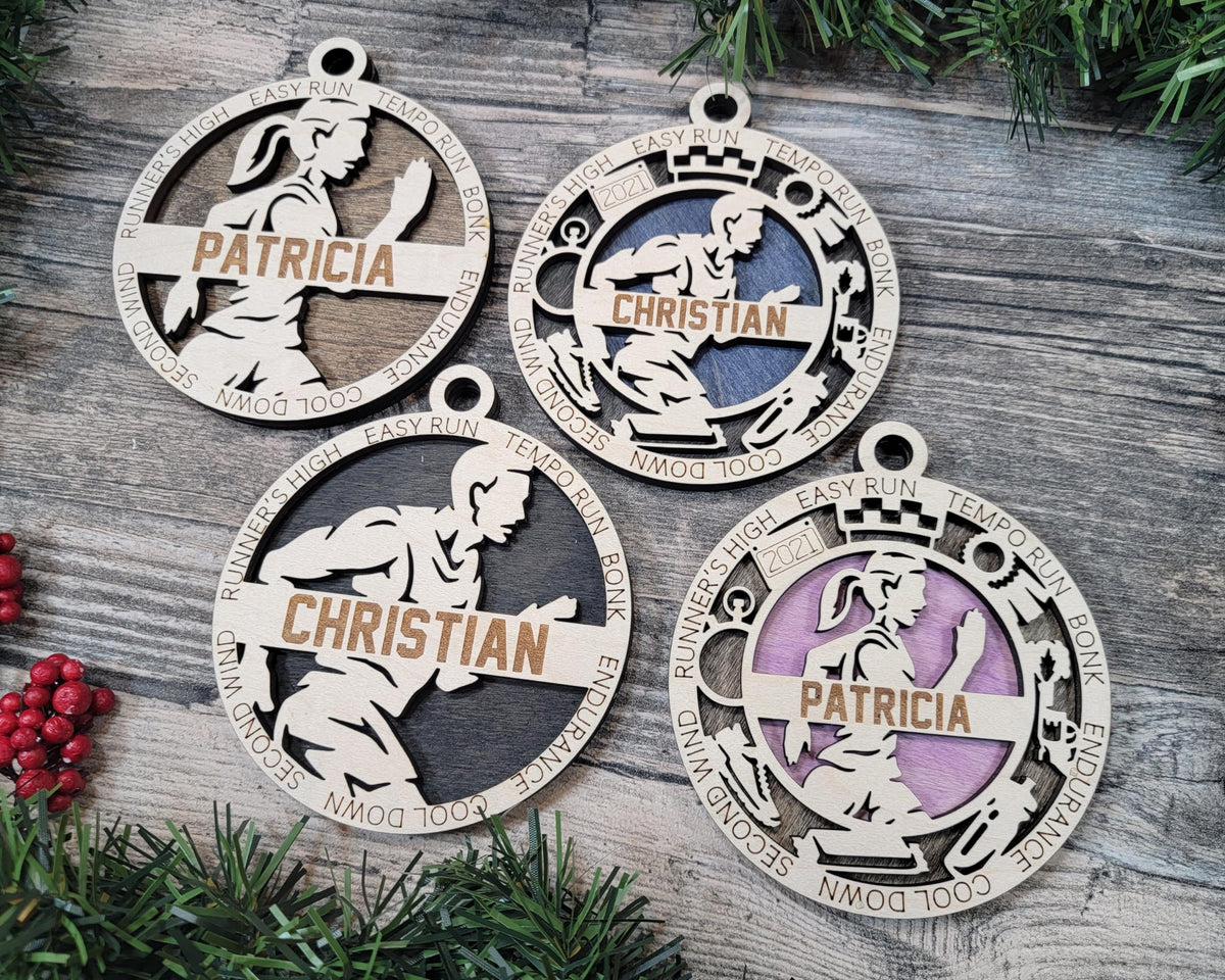 Handmade 3" Custom Name Male Cross Country Ornament