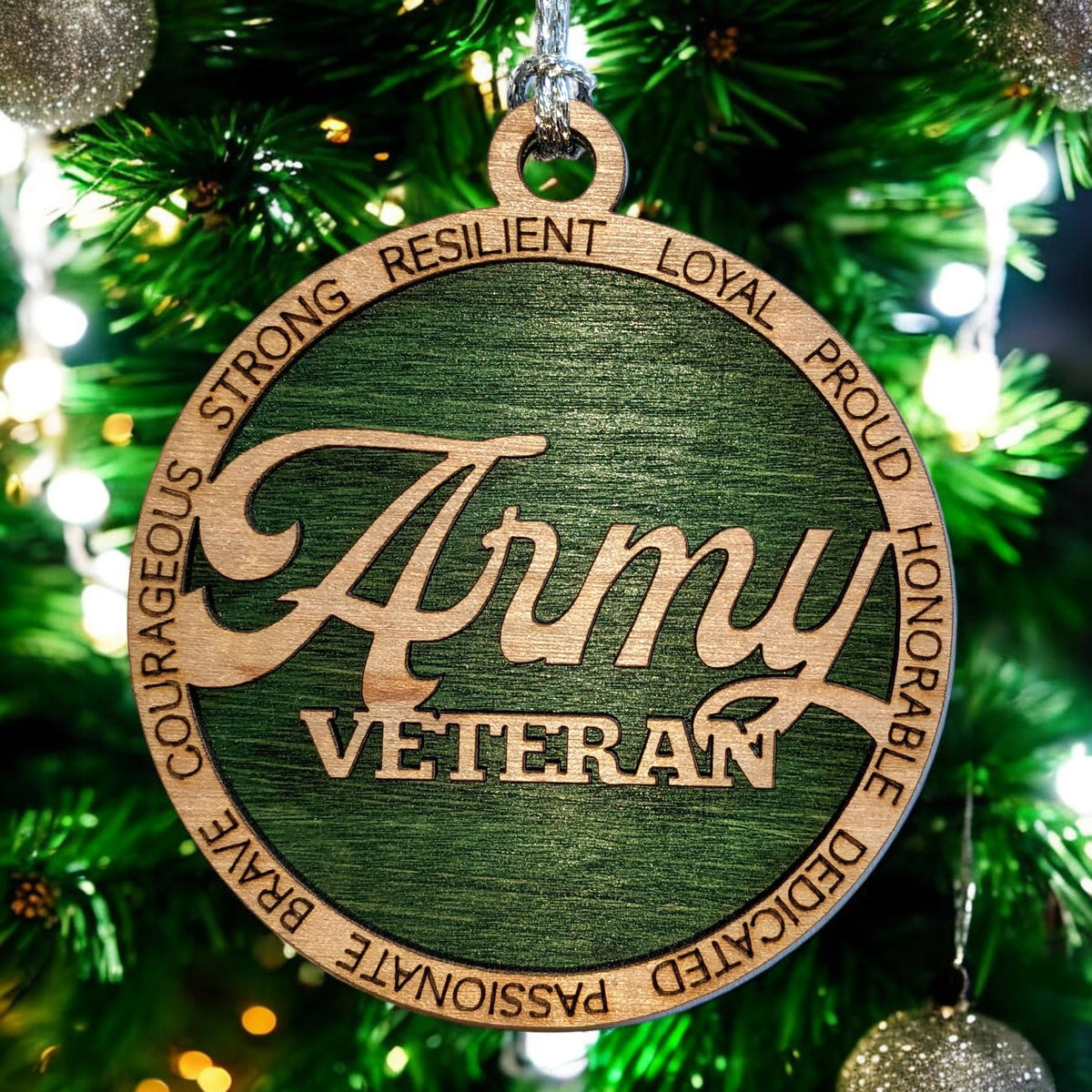 3" Army Veteran Script Wood Ornament